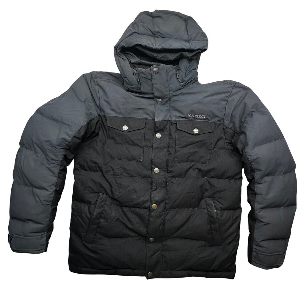 Marmot Fordham Jacket 700 Down Fill Insulated Mens Large Black G73870 Hooded
